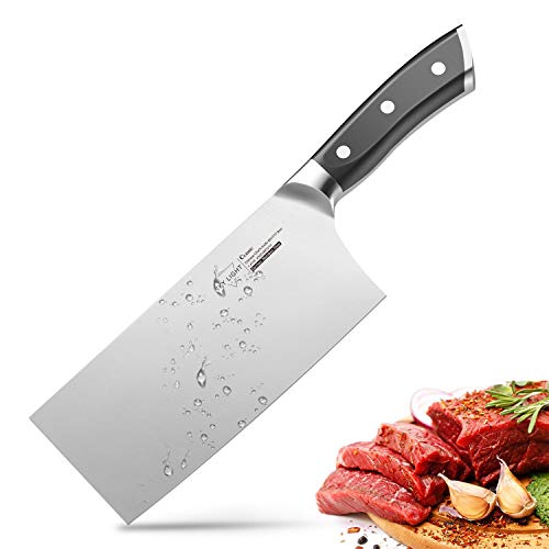7-inch Stainless Steel Meat Cleaver Knife with Ergonomic Pakkawood Handle 