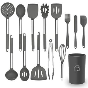 Silicone Cooking Utensil Set, AILUKI Kitchen Utensils 14 Pcs Cooking  Utensils Set,Non-stick Heat Resistant Silicone,Cookware with Stainless  Steel Handle - Grey - Shop - TexasRealFood
