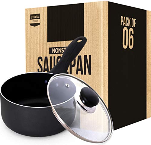 Utopia Kitchen 2 Quart Nonstick Saucepan with Glass Lid - Induction Bottom  - Multipurpose Use for Home Kitchen or Restaurant (Bulk Pack of 6) - Shop -  TexasRealFood