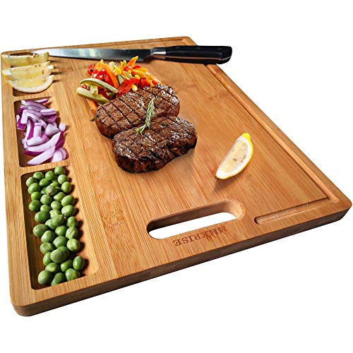 Large Organic Bamboo Cutting Board For Kitchen, With 3 Built-In  Compartments And Juice Grooves, Heavy Duty Chopping Board For Meats Bread  Fruits, Butcher Block, Carving Board, BPA Free - Shop - TexasRealFood